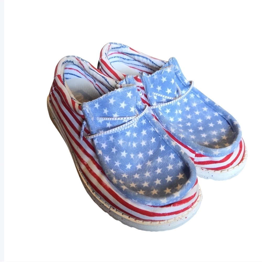 Hey Dude Wally Patriotic Stars & Stripes Shoes Youth SIZE 4